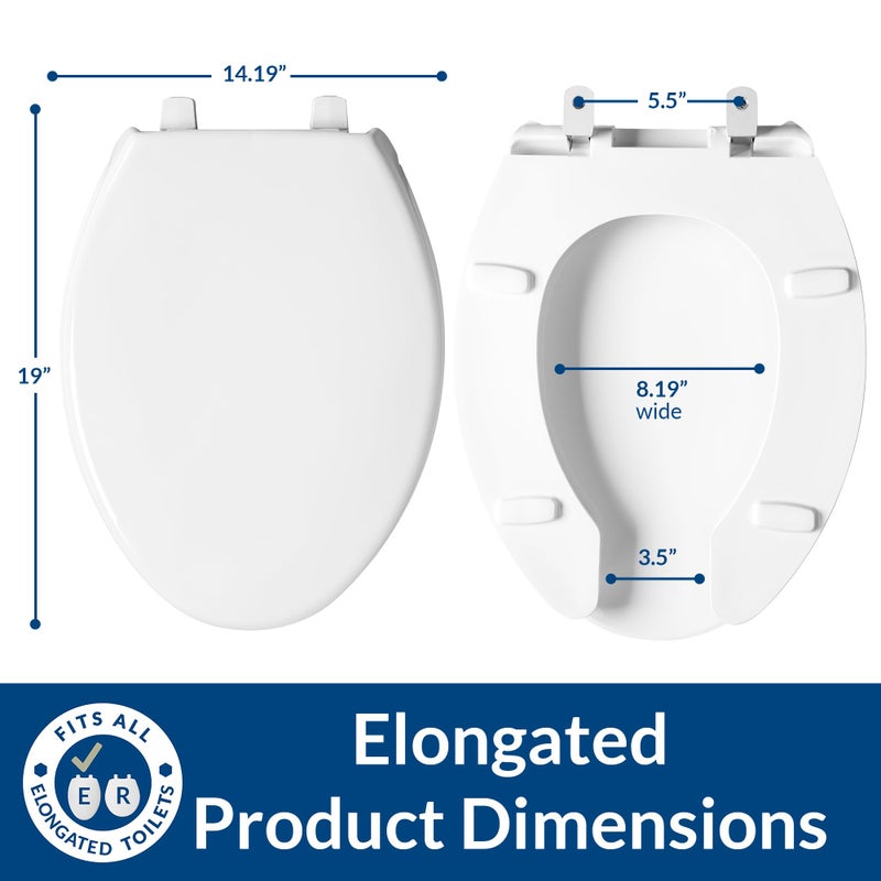 BEMIS 1950 Commercial Open Front Plastic Toilet Seat, Heavy Duty Industrial Seat with Lid, Made in USA, Elongated, White - Image 3